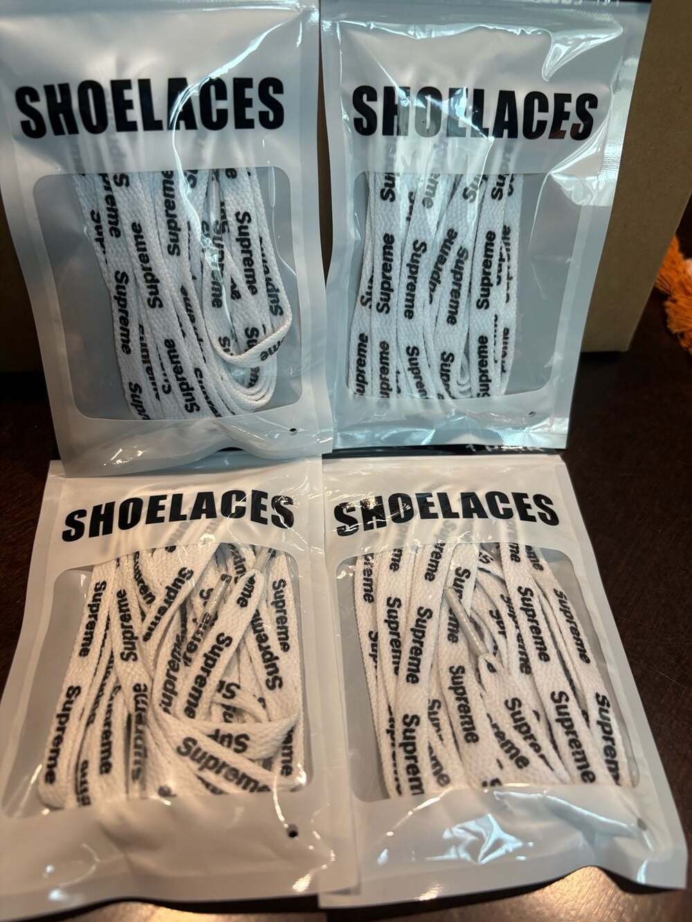 Supreme White Flat Shoelaces with 'Supreme' Print